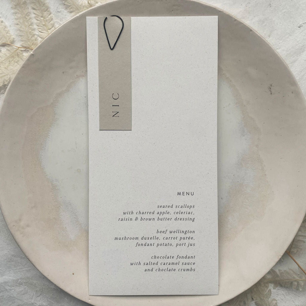 Olivia Wedding Menu with Name Tag