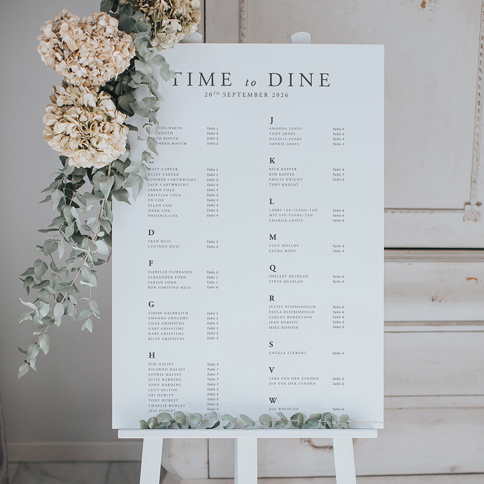 Alphabetical Wedding Table Plan