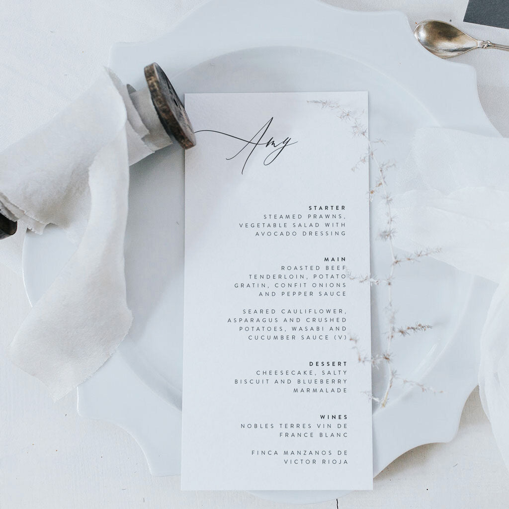 Amy personalised menu
