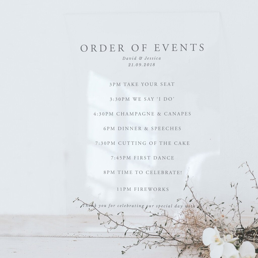 Elegance Order of the Day Sign