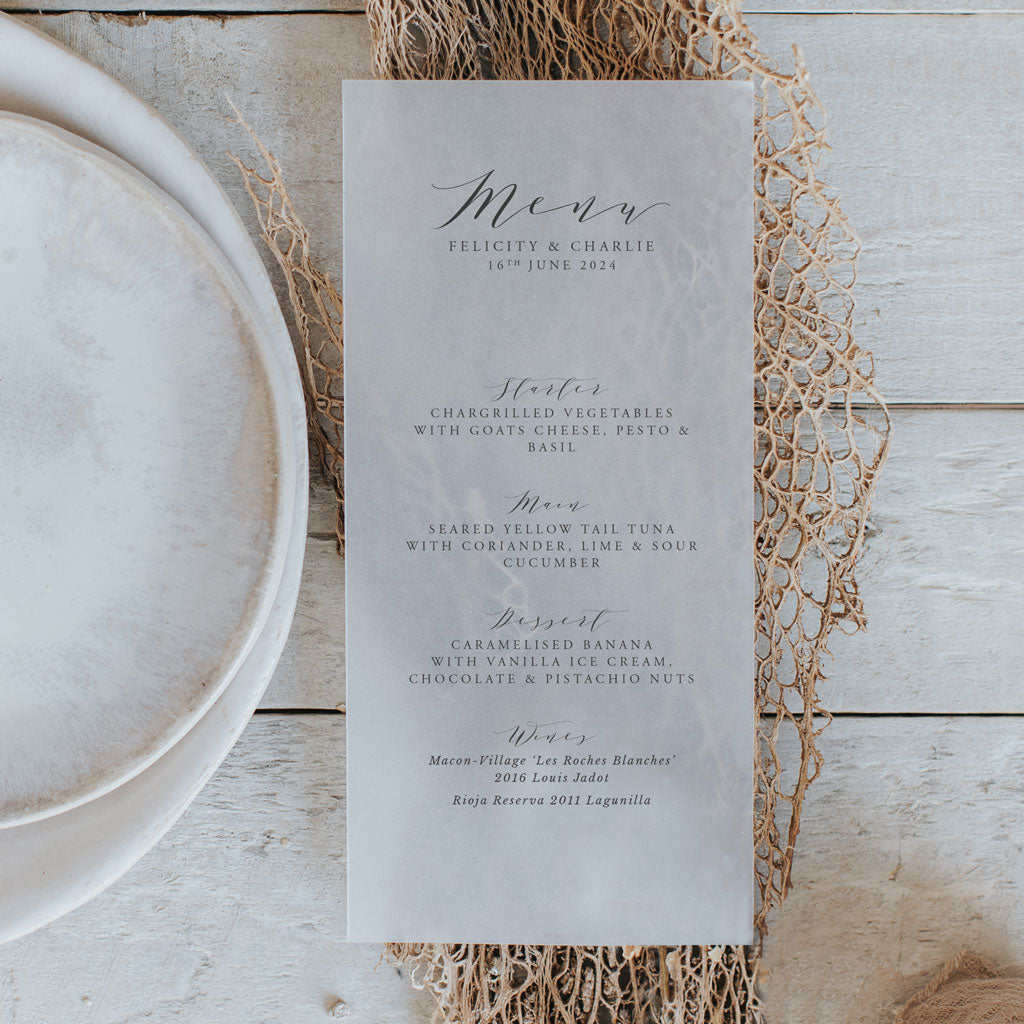 Felicity Vellum Menu