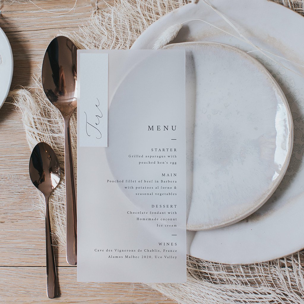 Tara Vellum Menu and Name Tag