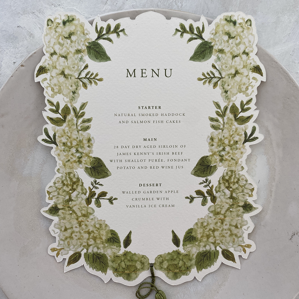 Hydrangea Watercolour Wedding Menu