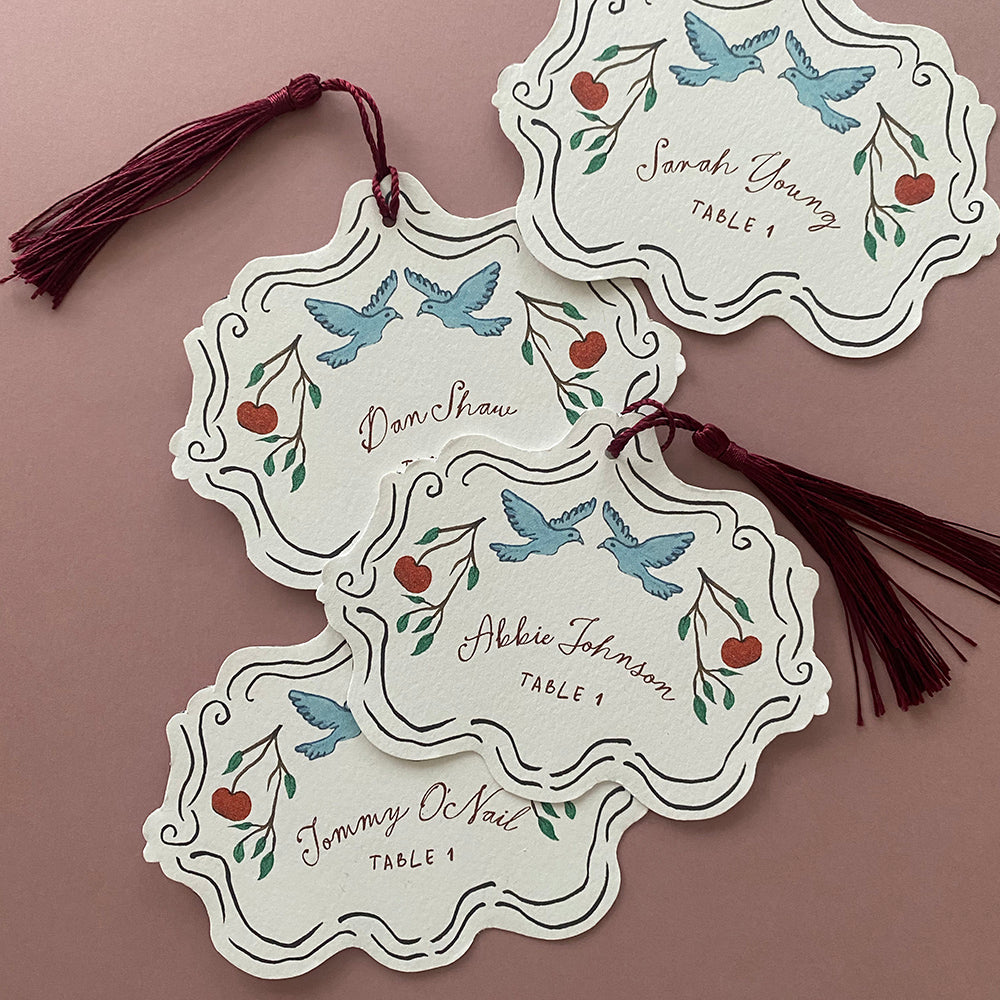Cherry and Dover Place Cards with Tassel