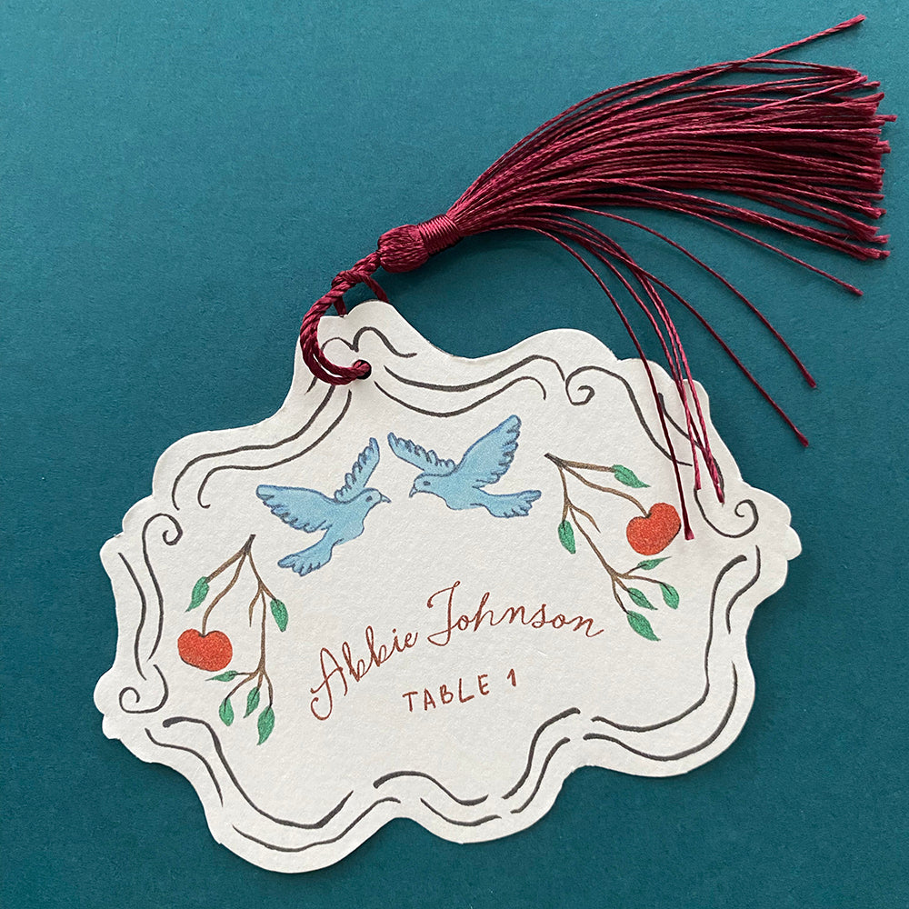 Cherry and Dover Place Cards with Tassel