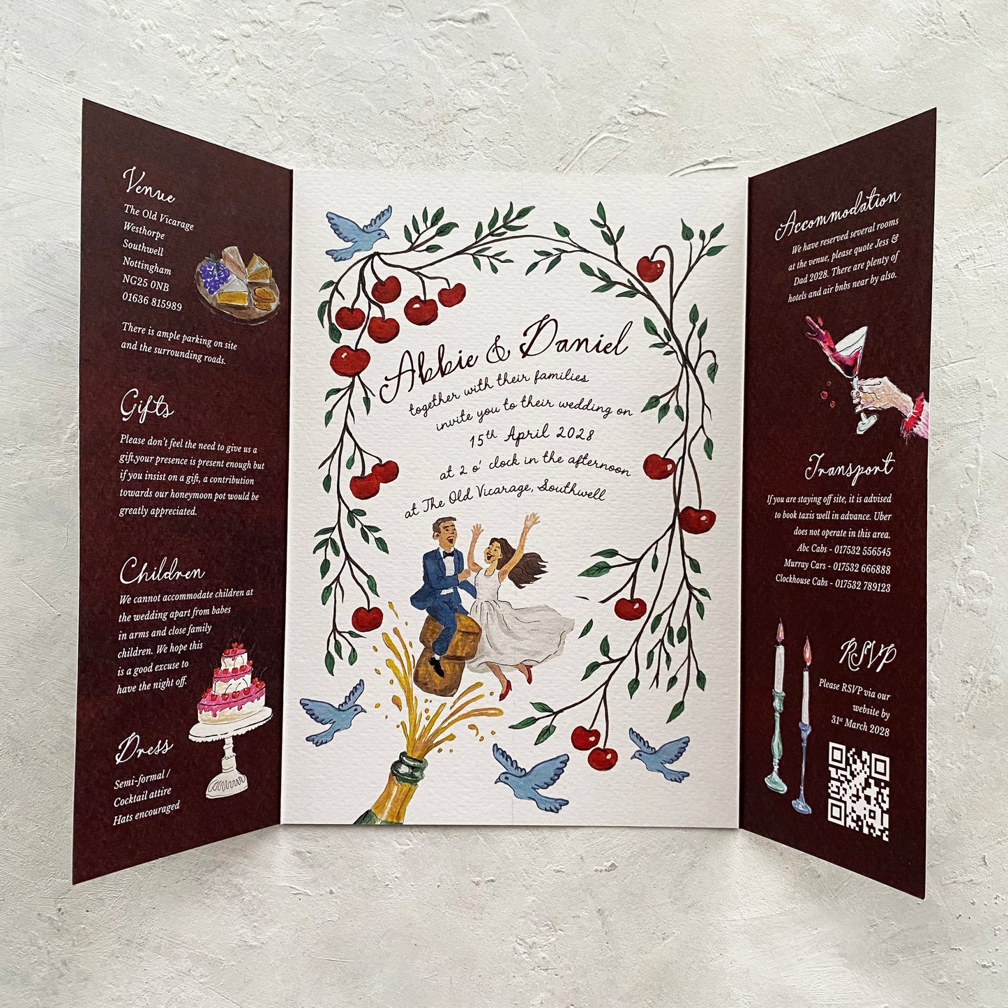 Cherry Illustrated Gatefold Invitation