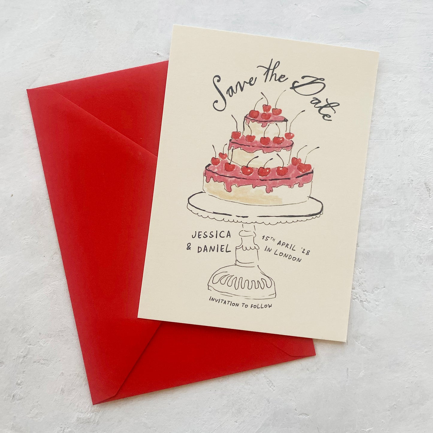 Cherry Illustrated Save the Date Card