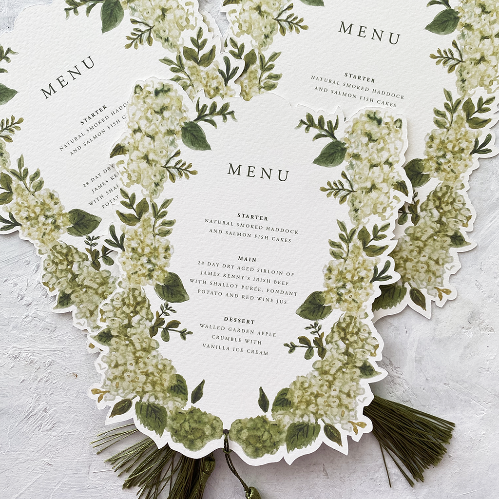 Hydrangea Watercolour Wedding Menu