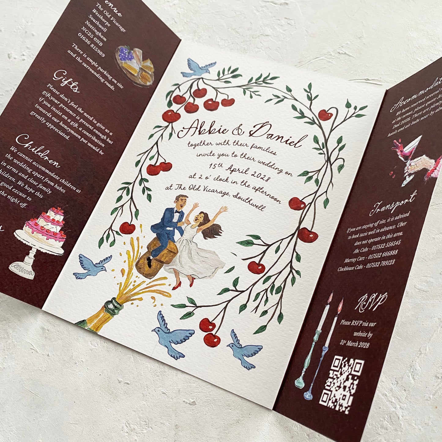 Cherry Illustrated Gatefold Invitation