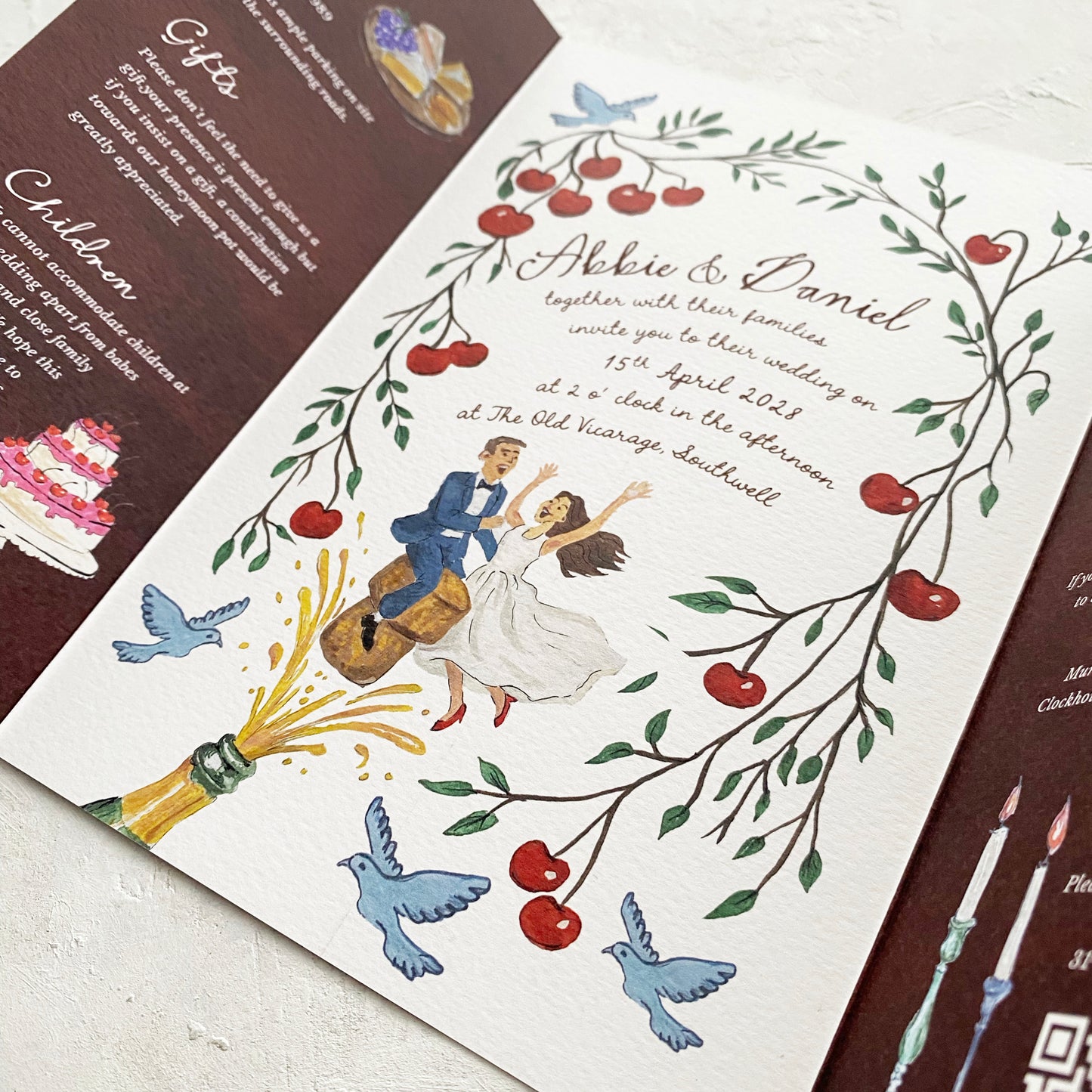 Cherry Illustrated Gatefold Invitation
