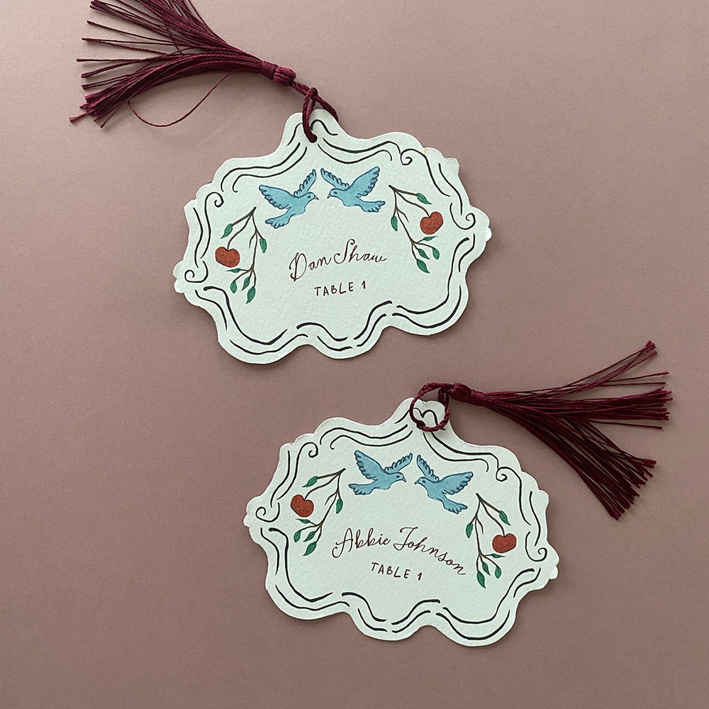 Cherry and Dover Place Cards with Tassel