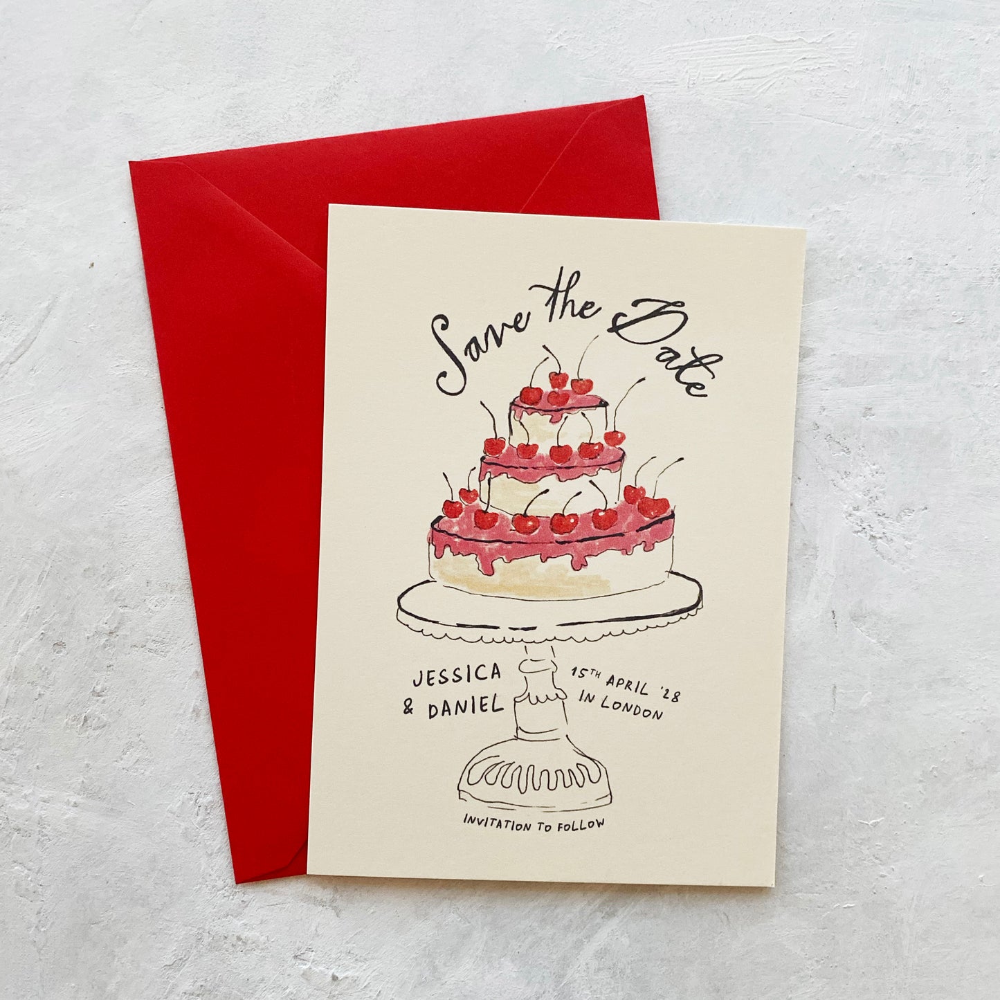 Cherry Illustrated Save the Date Card