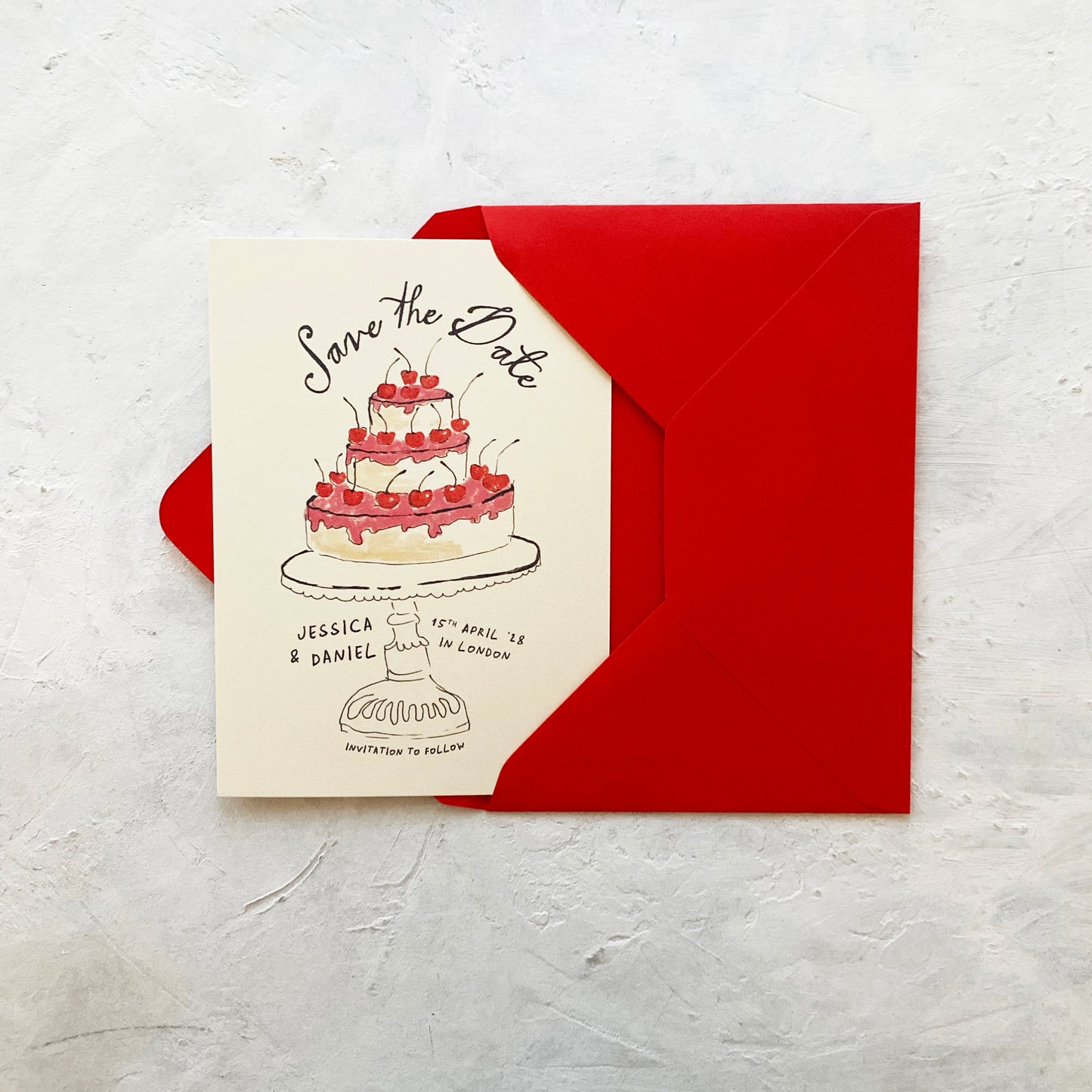 Cherry Illustrated Save the Date Card