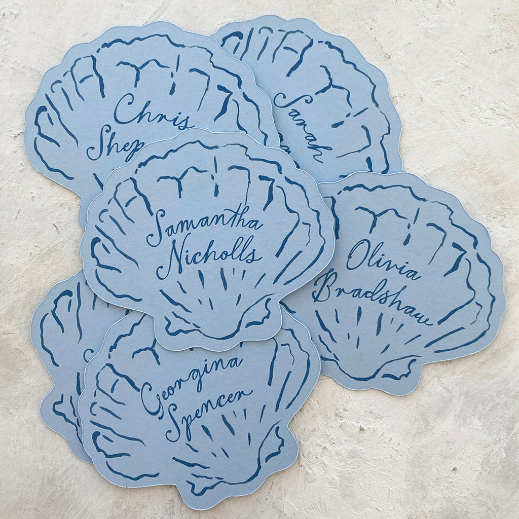 Shell Name Place Setting Personalised Scallop Shell Place Cards | Coastal Wedding Name Cards ...
