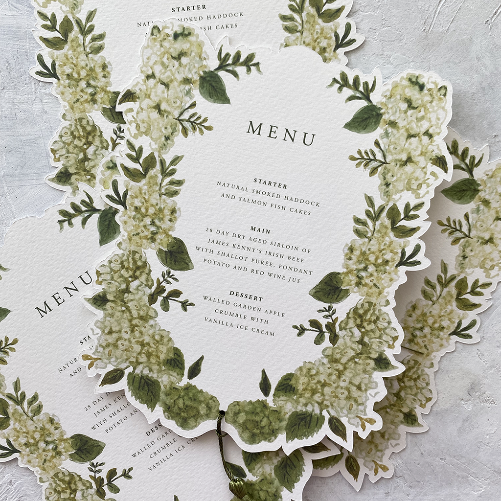 Hydrangea Watercolour Wedding Menu