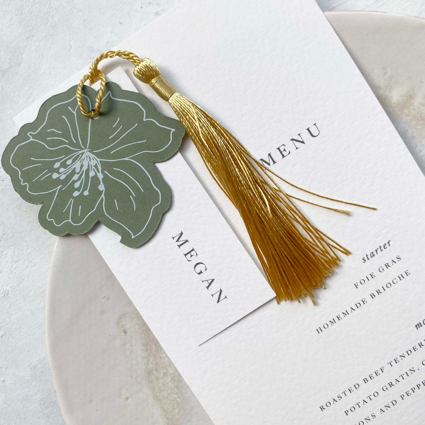 Sage Green Flower Place Card